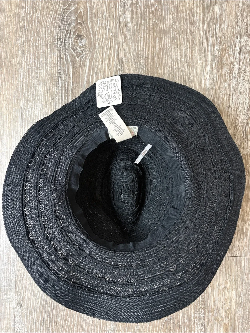Free People Western Black Crochet Wide-Brim Sun Hat